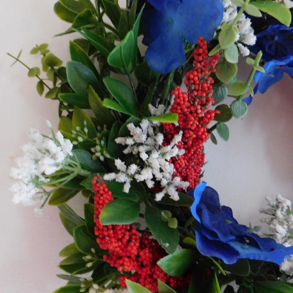 Patriotic Small Wreath Red White Blue Mini Cabinet 4th of July Candle Ring